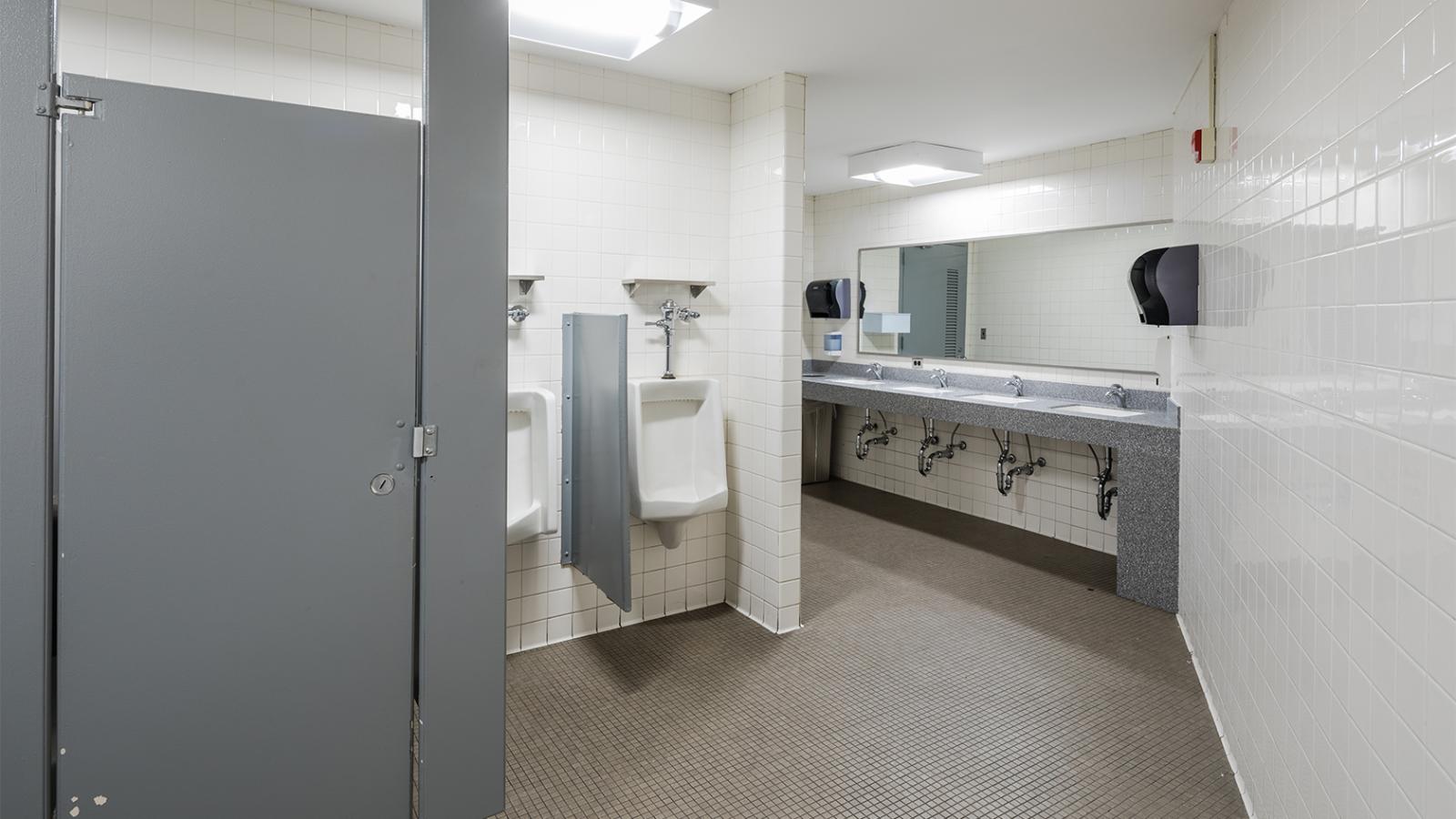 Restroom stalls and urinals after renovation