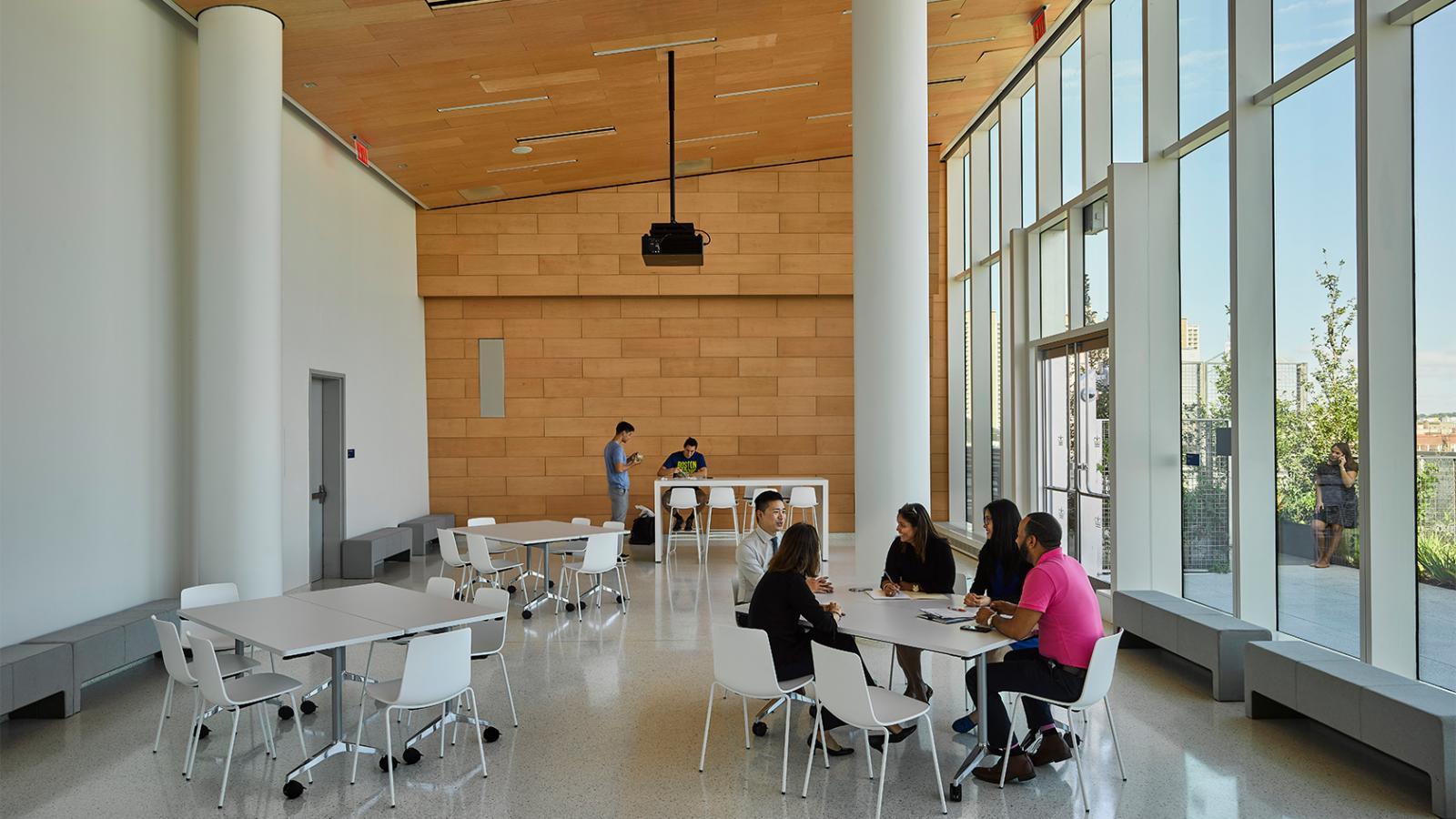 Penthouse view with students at tables