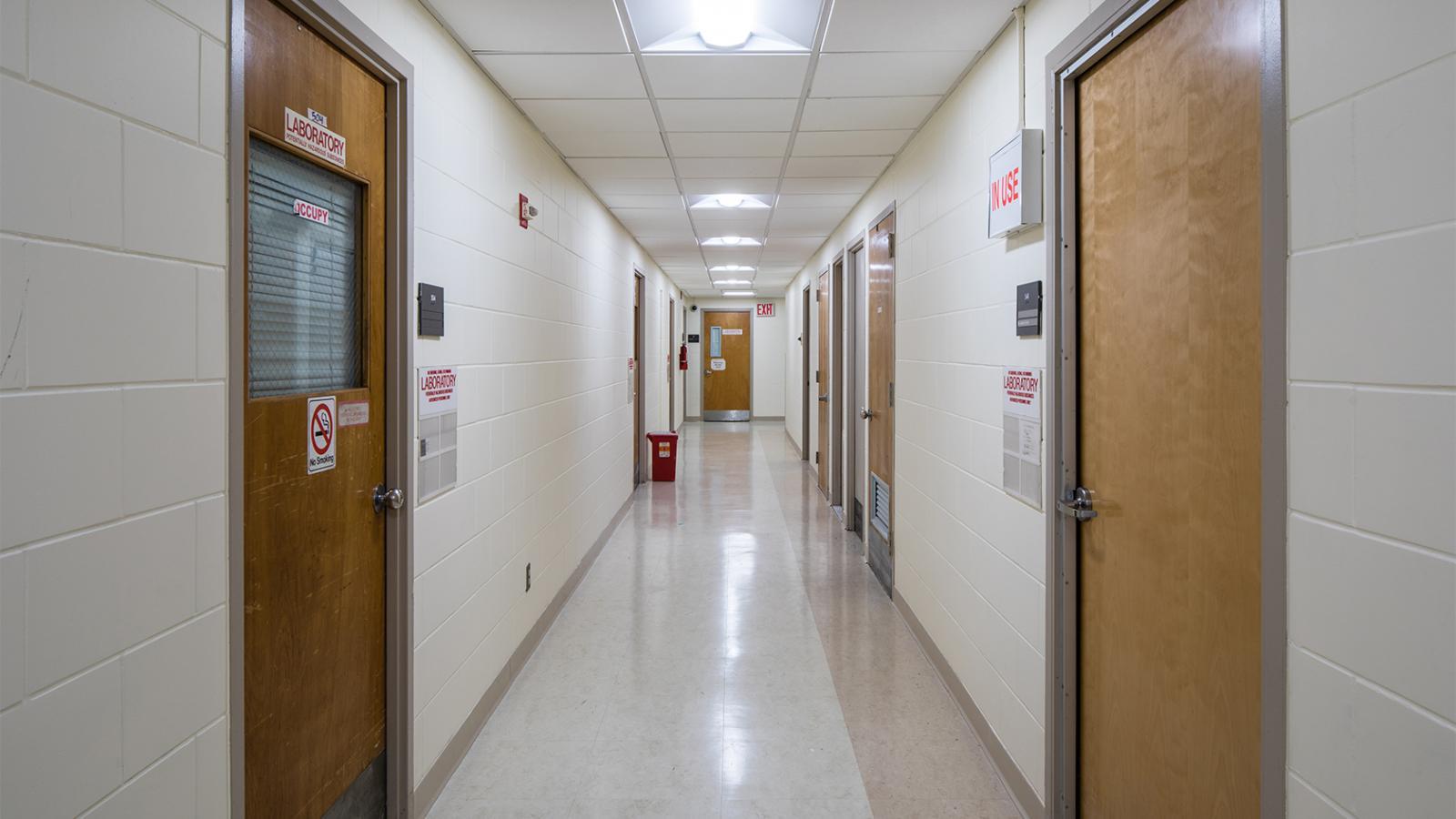 Black Building corridor well lit