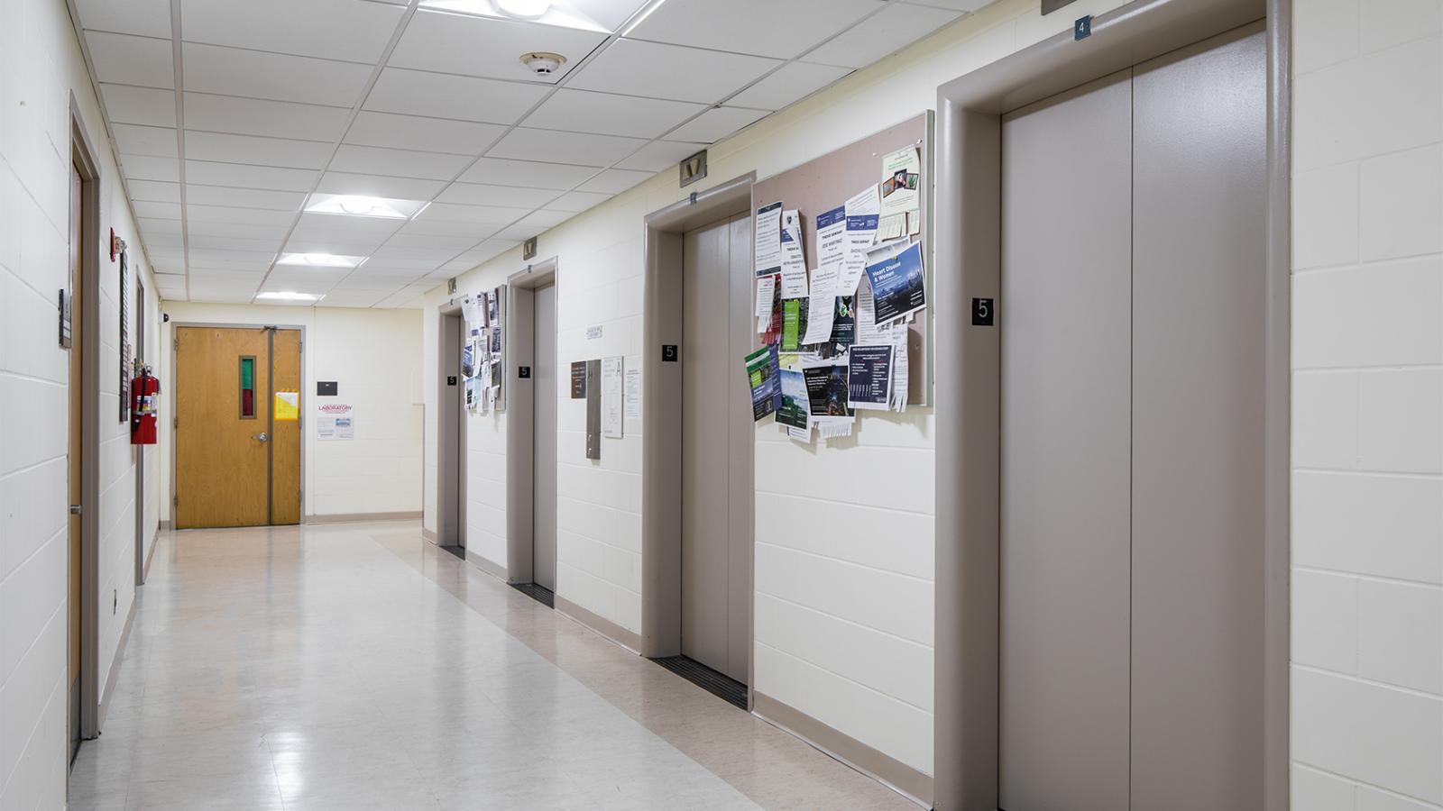Black Building elevator lobby well lit