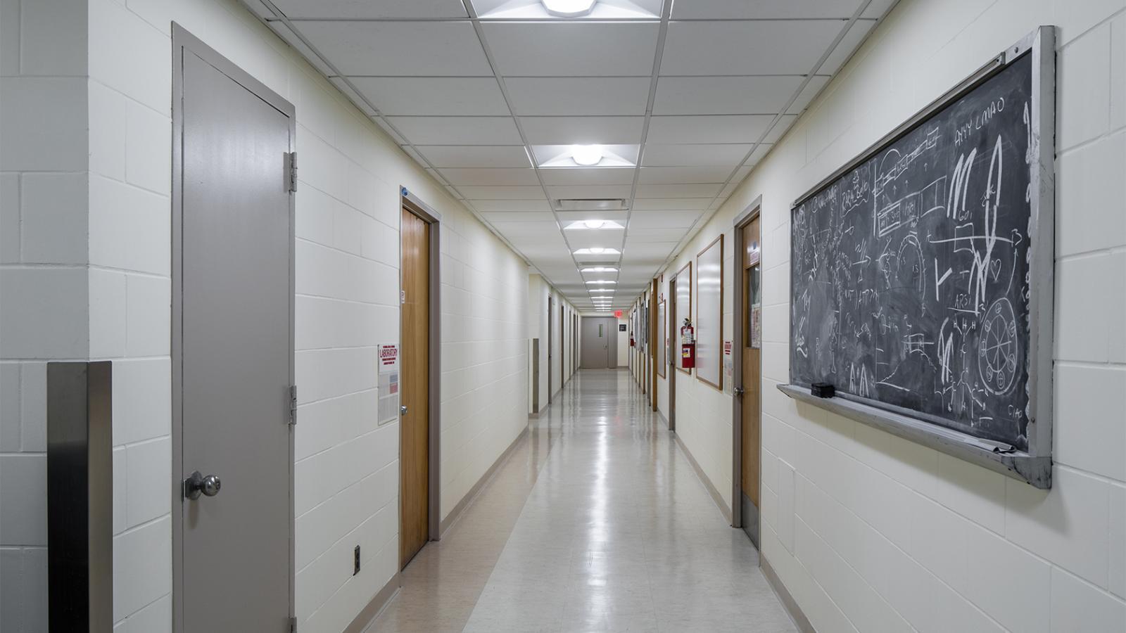 Black Building corridor well lit and renovated