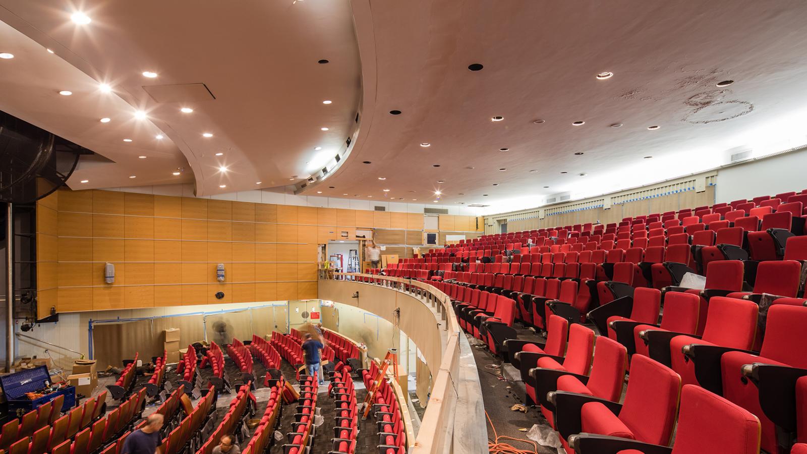 Alumni Auditorium progress on interior seating