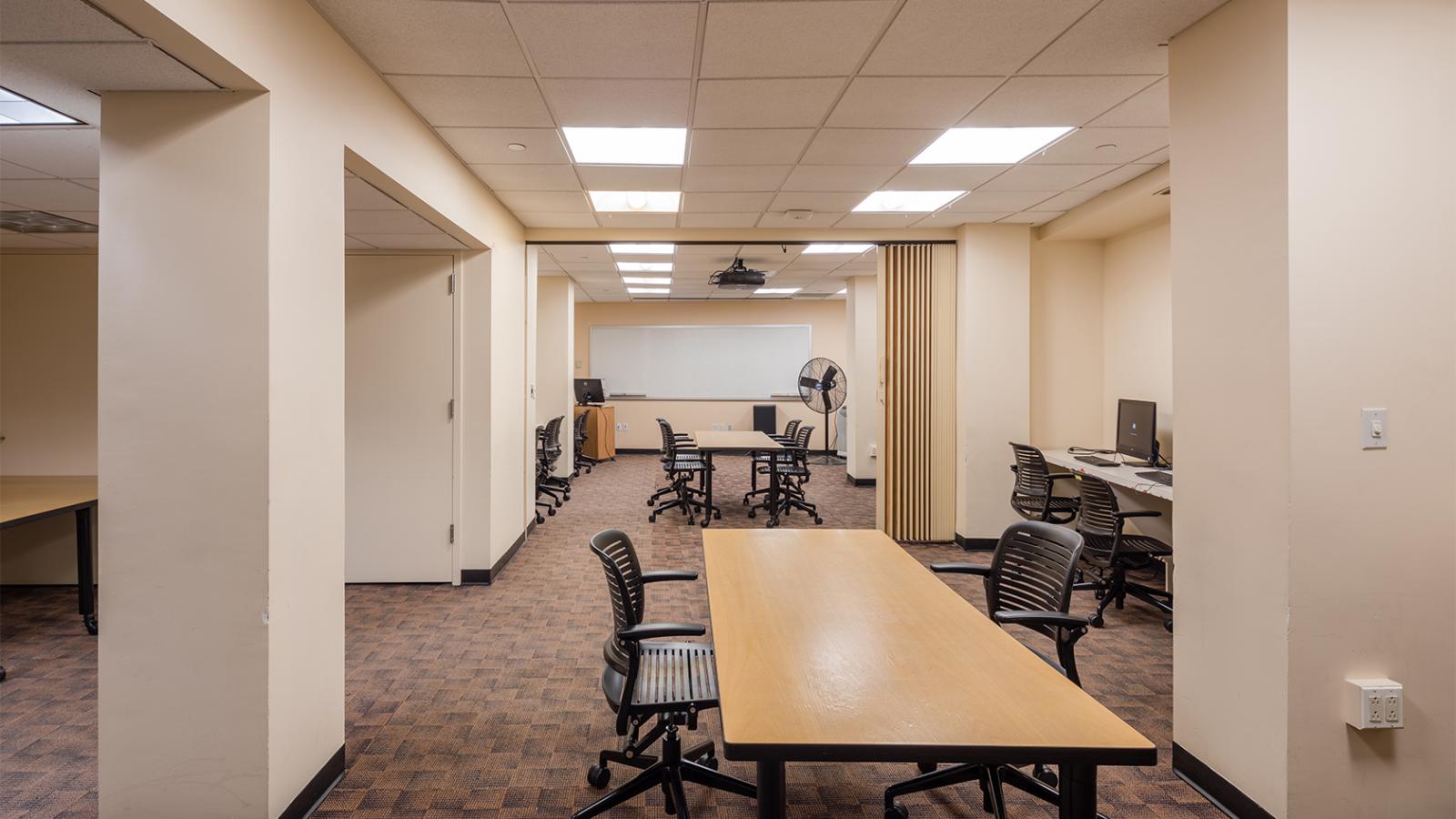 Study room with tables and chairs
