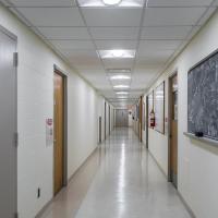 Black Building corridor well lit and renovated