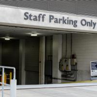 An exterior of a parking garage.